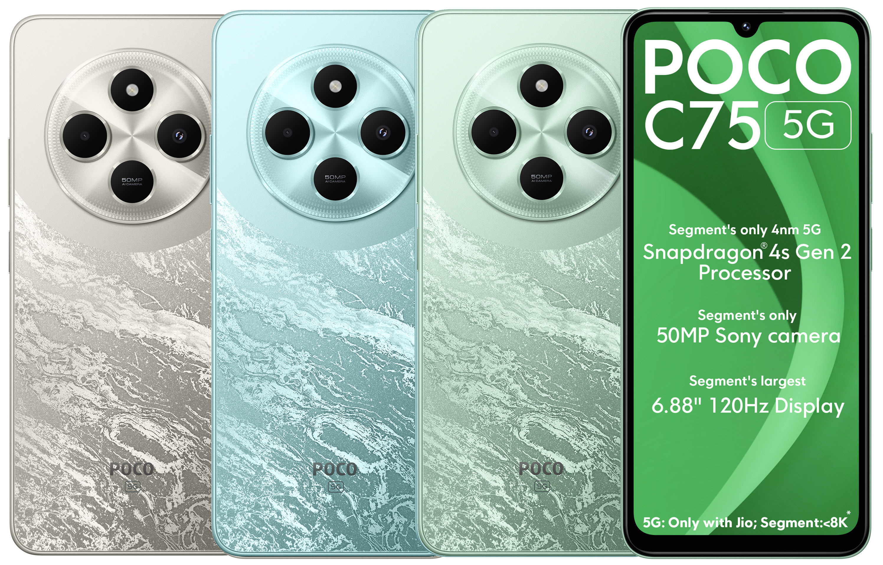 POCO C75 5G з 6,88-дюймовим дисплеєм 120 Гц, Snapdragon 4s Gen 2, акумулятором 5160 мАг